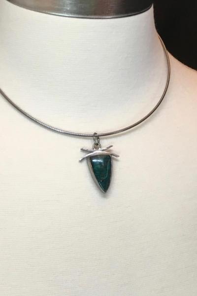 Parrot wing chrysocolla, contemporary, one of a kind, hand fabricated oxidized sterling silver, small everyday pendant only picture