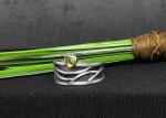 Peridot (Olivine), wide band shank, banded silver vines, oxidized silver, hand fabricated, one of a kind, statement ring, Size 8.50 (US)