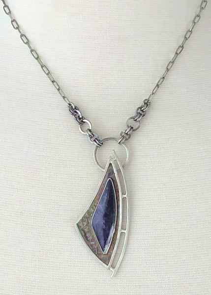 Tiffany stone (opalized fluorite), roll printed, oxidized silver, custom chain, one of a kind, contemporary, natural stone necklace picture