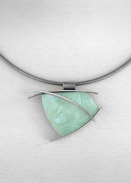 one of a kind contemporary stone /& glass pendant only RARE Jessite agate married with fused dichroic glass oxidized sterling silver