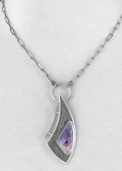 Tiffany stone (opalized fluorite), roll printed, oxidized silver, custom chain, one of a kind, contemporary, natural stone necklace picture