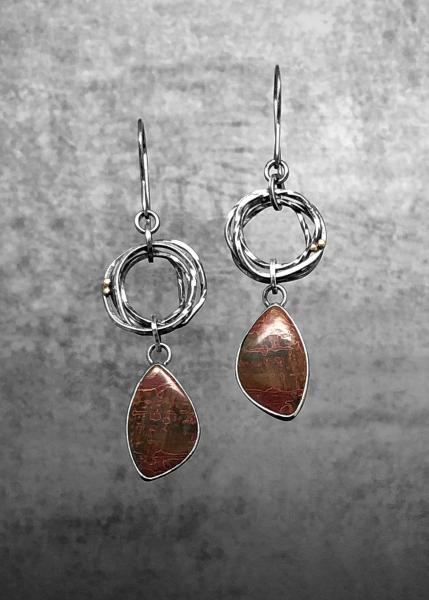 Cherry creek jasper, 18K gold earrings picture