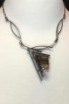 Smokey quartz (gem quality) infused w/optical & dichroic glass, cold worked, oxidized silver, one of a kind, stone and glass necklace