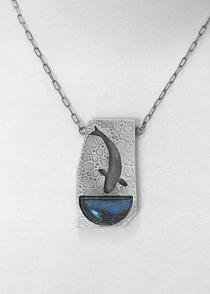 Blue labradorite, hollow formed box, roll printed, pierced silver, oxidized sterling silver, custom chain, one of a kind necklace