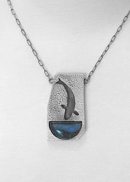 Blue labradorite, hollow formed box, roll printed, pierced silver, oxidized sterling silver, custom chain, one of a kind necklace picture