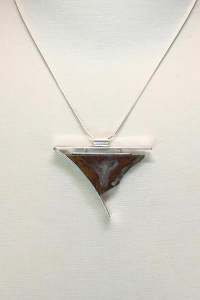 Red plume agate with natural druzy, contemporary, one of a kind, hand fabricated sterling silver, pendant only