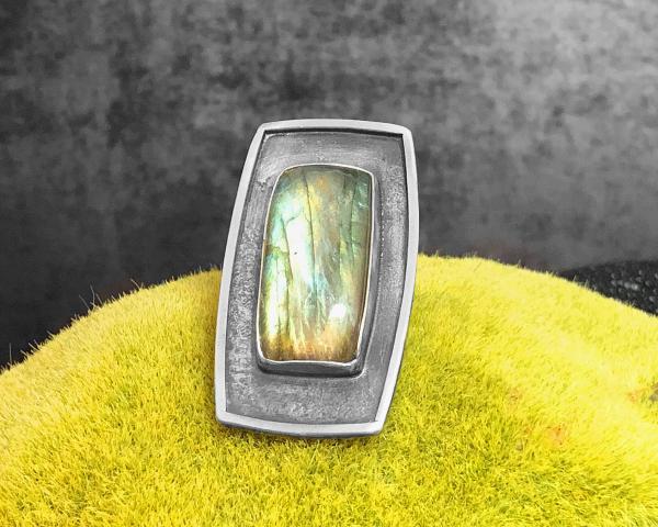 Labradorite, wide double wire shank, roll printed oxidized silver, hand fabricated, one of a kind, statement piece ring, Size 6 (US) picture