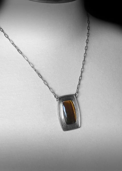 Golden tiger eye, roll printed silver, oxidized silver, hand fabricated, natural stone, custom chain, simple one of a kind necklace picture