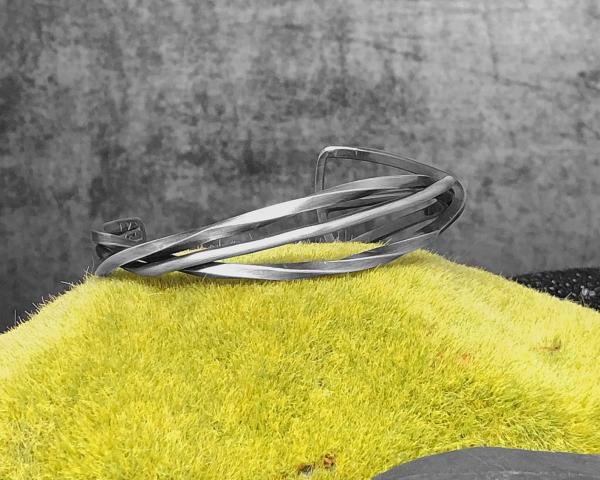 Simple triple wire, twisted, oxidized sterling silver cuff, 2.50" inner diameter fits a medium wrist, hand fabricated, one of a kind cuff