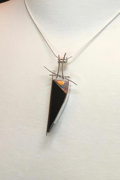 Fossilized Palm wood root infused with optical & dichroic glass, cold worked faceted glass, one of a kind, sterling silver, pendant only picture