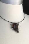 Red plume agate, married with dichroic glass, contemporary, one of a kind, oxidized silver, live edge, stone & glass pendant only