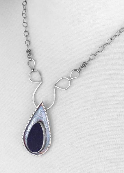 Tiffany stone (opalized fluorite), roll printed, oxidized silver, custom chain, one of a kind, contemporary, natural stone necklace