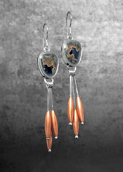 Recycled porcelain, glass crystalline glaze with copper beads earrings picture