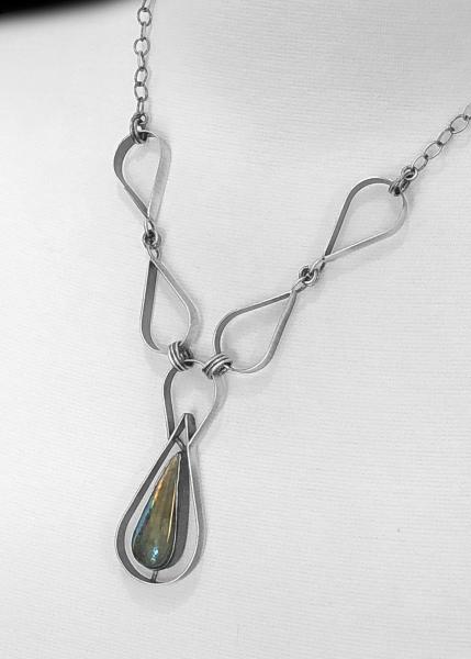 Labradorite, oxidized sterling silver, hand fabricated custom chain, one of a kind, contemporary, natural stone necklace