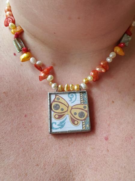 Reversible Butterfly Pendant on Beaded Necklace