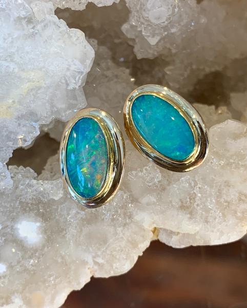 Ethiopian Opal Gold Stud Earrings