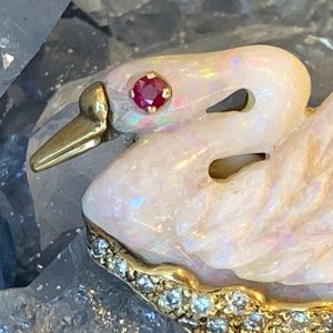 18k Carved Australian Opal Swan Pin picture