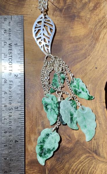 Carved Burmese Jade leaf dangles with tourmaline dangle picture
