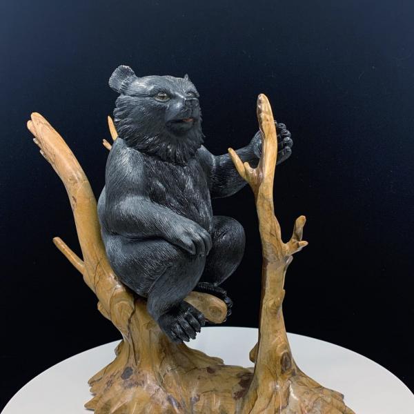 Black Onyx Bear in Riverstone Jasper Tree