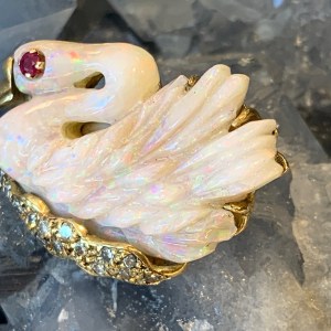 18k Carved Australian Opal Swan Pin picture