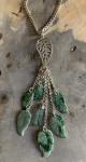 Carved Burmese Jade leaf dangles with tourmaline dangle