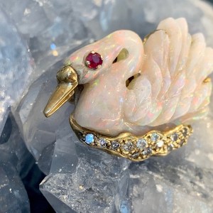 18k Carved Australian Opal Swan Pin picture