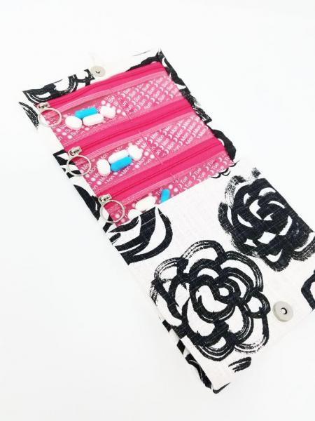 Pillfold XL Holland Oversized Stylish Black and White Blooms Weekly Pill Organizer picture