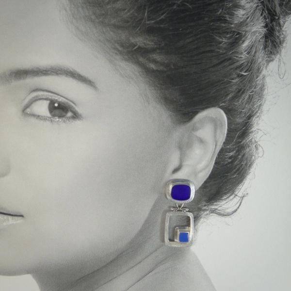 Modern Hinged Earrings in Cobalt and Periwinkle picture