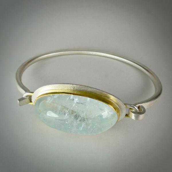 Aquamarine Bangle Bracelet Sterling Silver with 22K Gold Bezel picture