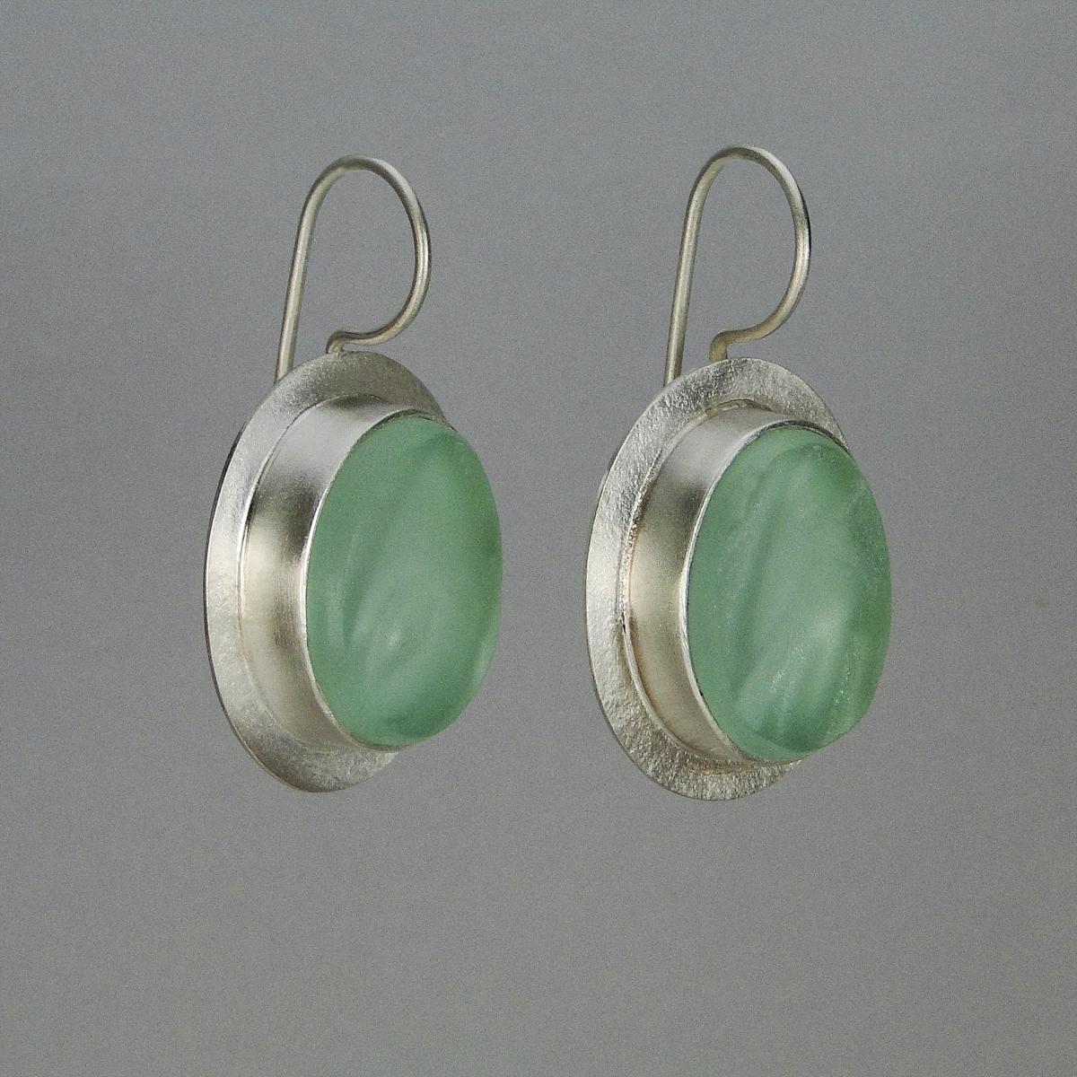 Oval Wire Earrings in Sea Foam Green and Silver picture
