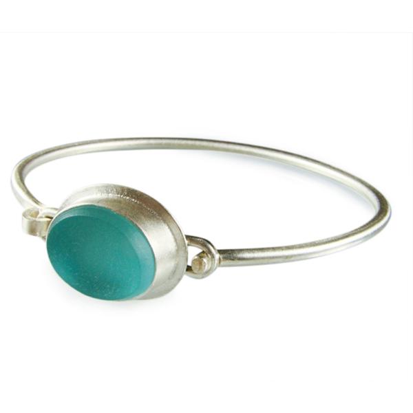 Vintage Aqua Glass and Silver Bangle picture