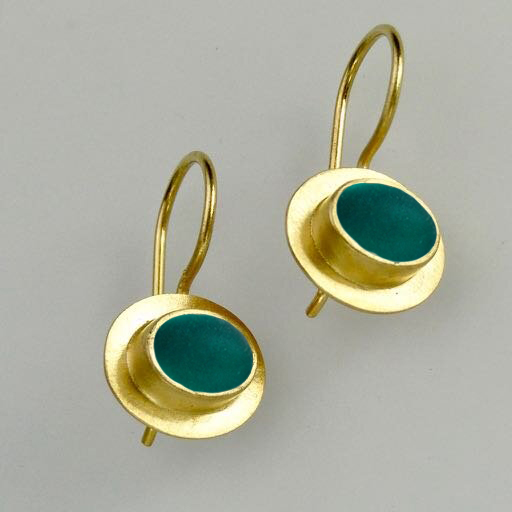 Bella Earrings in Gold with Teal Etched Glass