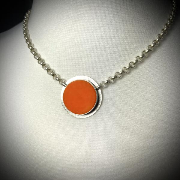 Round Vintage Glass Necklace in Tangerine with Sterling Silver picture