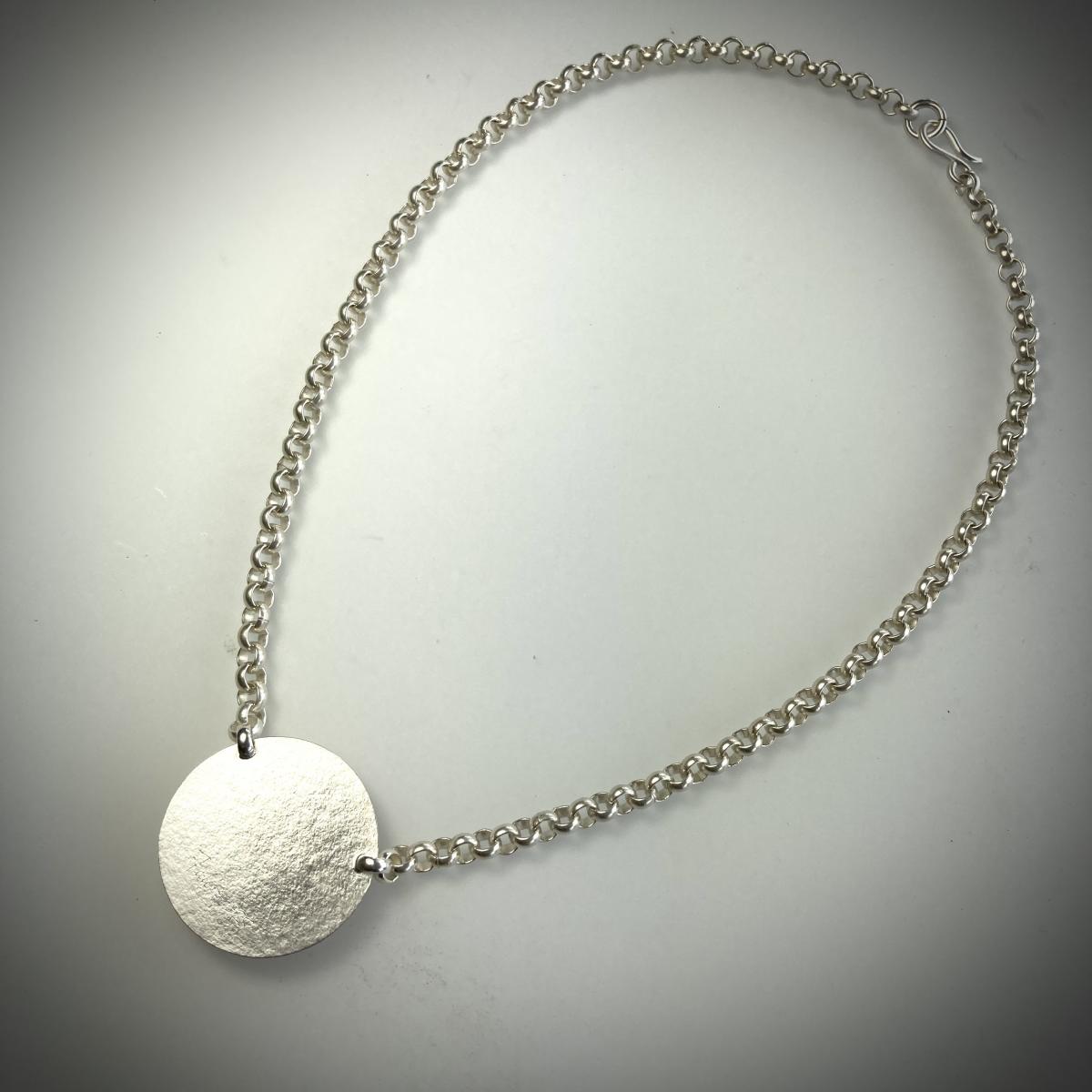 Round Vintage Glass Necklace in Tangerine with Sterling Silver picture