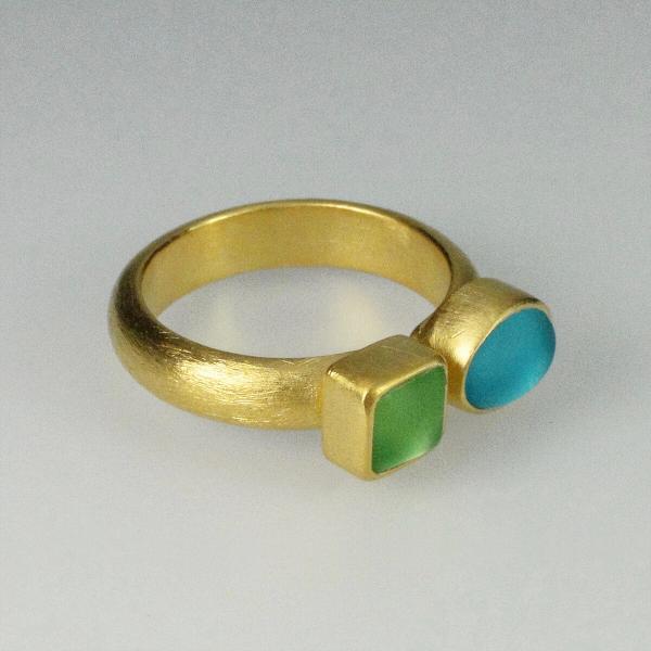 Double Glass Ring in Aqua and Green with Gold picture