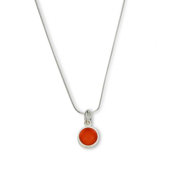 Small Dot Necklace in Silver with Cherry Red Glass