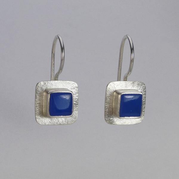 Small Square Wire Earrings in Cornflower and Silver