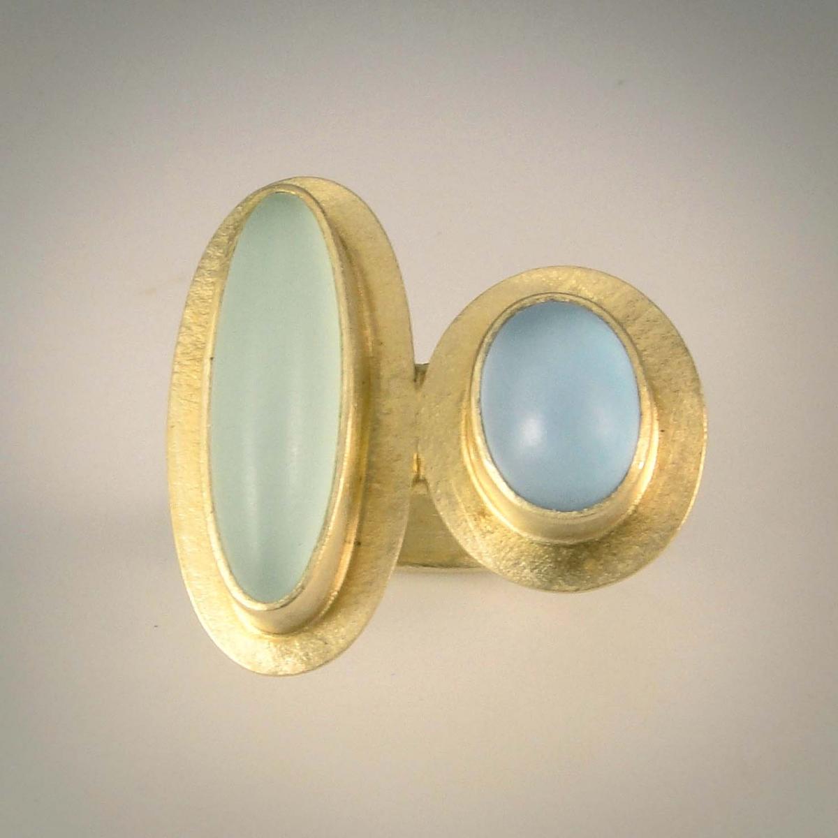 Double Cabochon Ring in Sea Foam and Light Blue with Gold picture