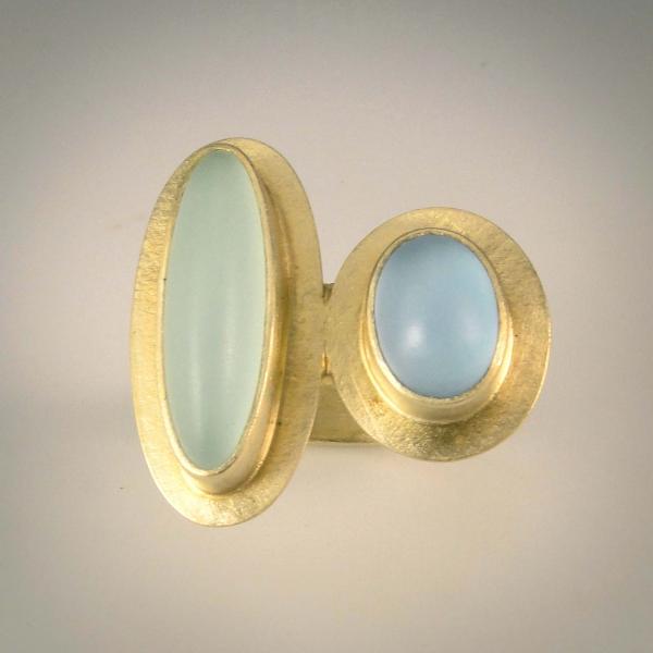 Double Cabochon Ring in Sea Foam and Light Blue with Gold picture