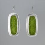 Long Rectangle Earrings with Carved Green Glass and Silver