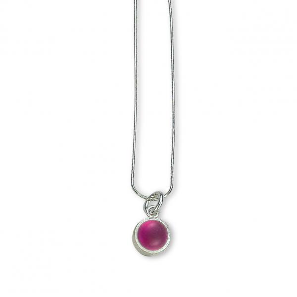 Small Dot Necklace in Silver with Etched Fuchsia Glass