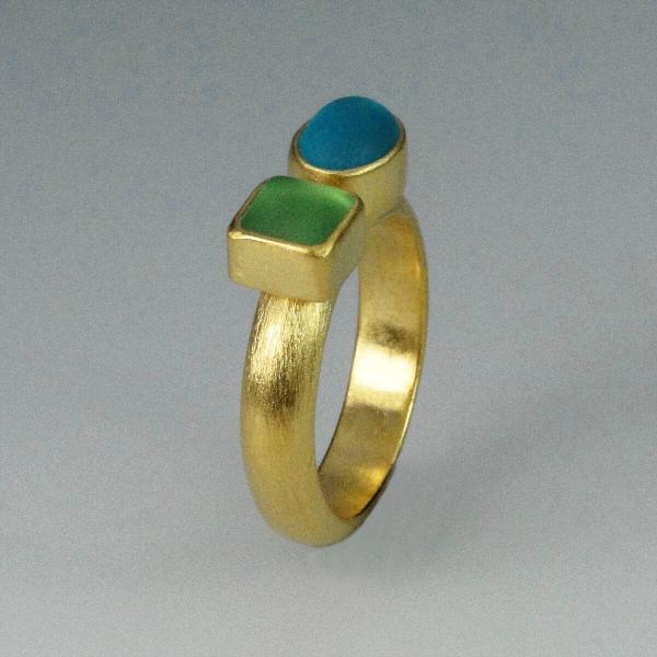 Double Glass Ring in Aqua and Green with Gold picture