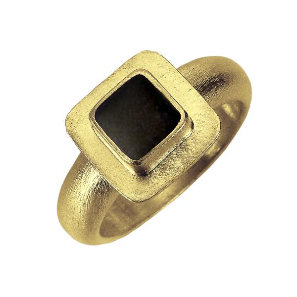Classic Square Ring in Gold with Black Etched Glass