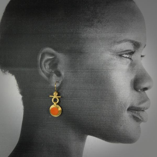 Neo Egyptian Earrings in Gold with Tangerine Vintage Glass picture
