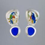 Blue Bird and Cobalt Porcelain Hinged Earrings