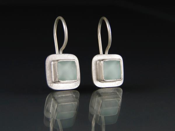 Small Square Wire Earrings in Sea Foam Green and Silver