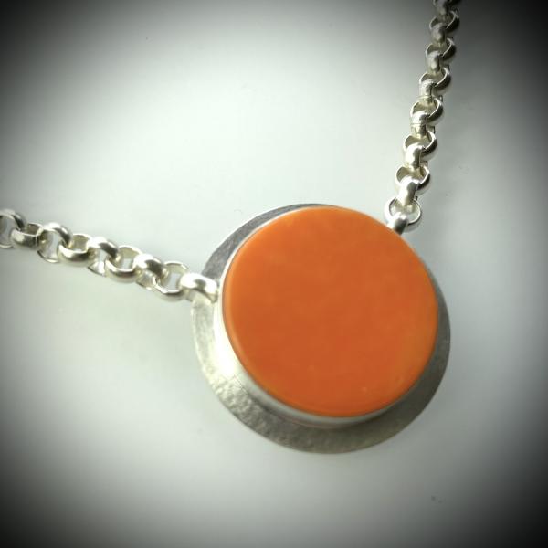 Round Vintage Glass Necklace in Tangerine with Sterling Silver picture