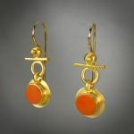 Neo Egyptian Earrings in Gold with Tangerine Vintage Glass