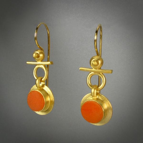 Neo Egyptian Earrings in Gold with Tangerine Vintage Glass picture