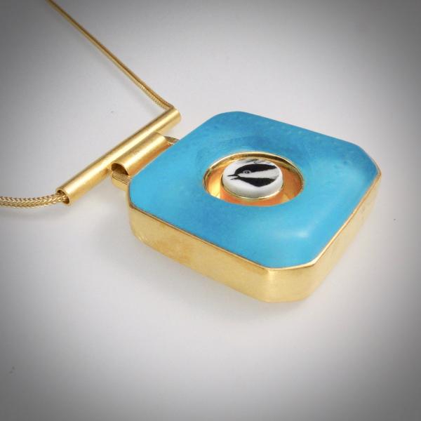 Chickadee and Aqua Blue Pendant in Gold picture